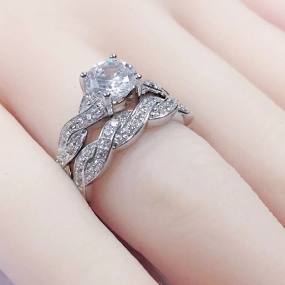 (Size 8) New A Set Wedding 925 Silver Ring - Picture 3 of 5